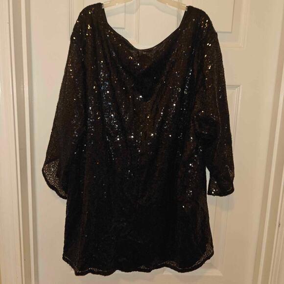 Roz & Ali Women 3XL Glittery Black Dressy Top sparkly lined flowy sleeves sequin - Picture 5 of 7